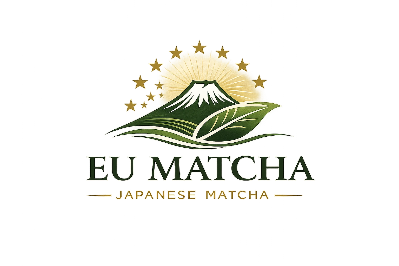 EU Matcha Fuji Dağı, Japon çay yaprakları ve Avrupalı yıldızların yer aldığı logo